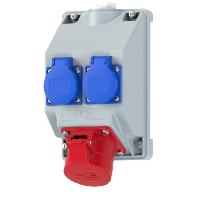 Bild von CEE-Wandsteckdosenkombination COMBO-POL2 / 16A / 5-pol / 1x CEE-Steckdose / 2x Schuko-Steckdose / IP44