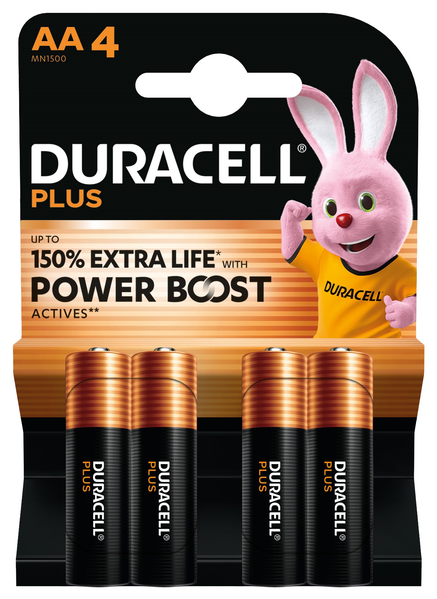Bild von Duracell Alkaline Plus Power Boost MN1500 / Mignon / LR6 / AA / 1,5V - 4er Blister
