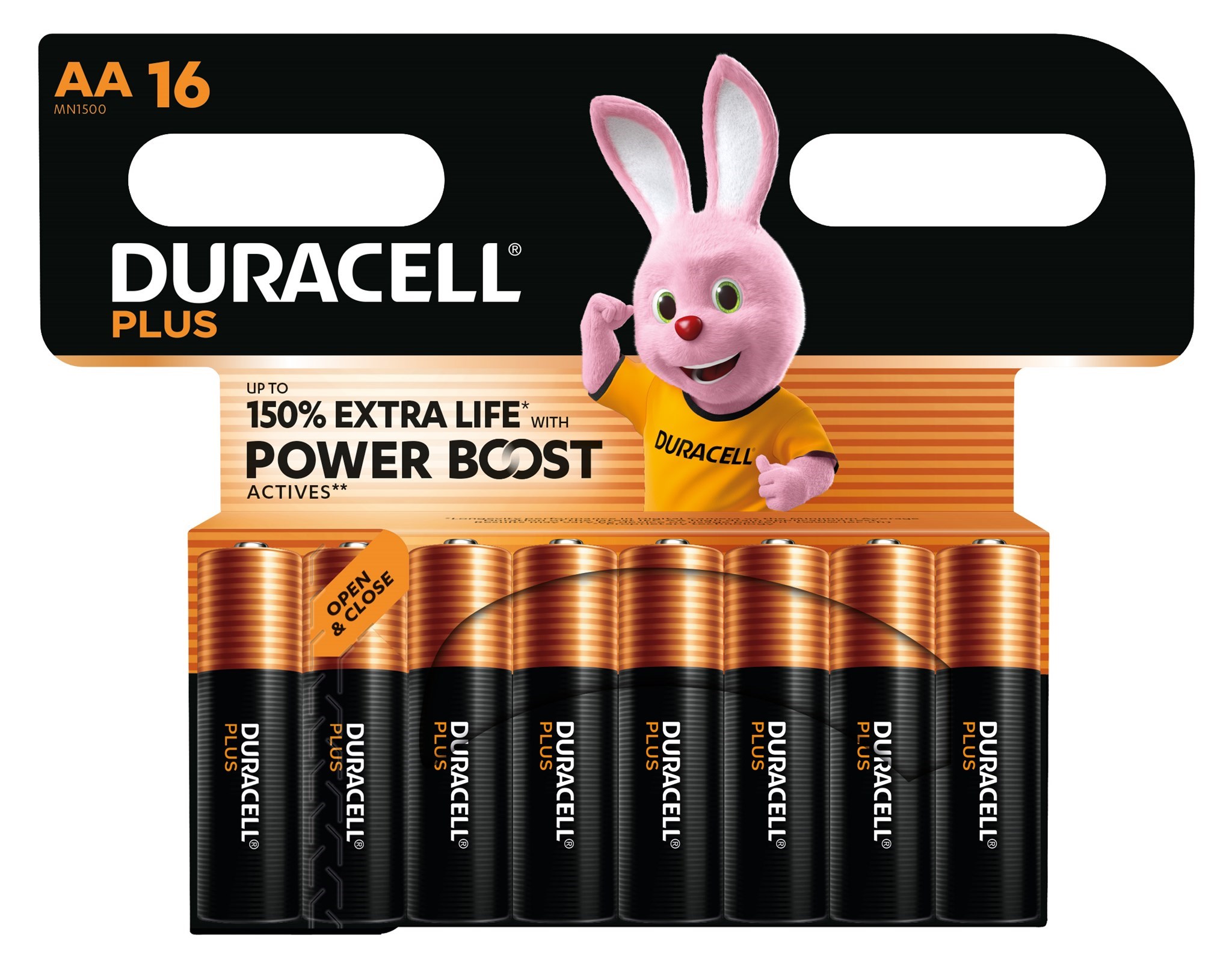 Bild von Duracell Alkaline Plus Power Boost MN1500 / Mignon AA / LR6 / 16er Blister