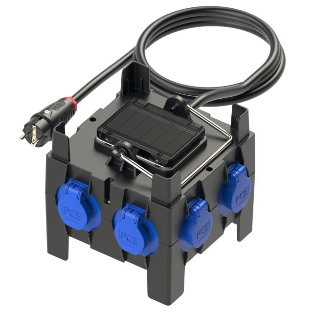 Bild von PCE Kunststoff-Mobilverteiler gesichert - Baureihe IMST 7Schutzkontaktsteckdosen 16A 250V / 2 m Kabel mit Gummi Schukostecker