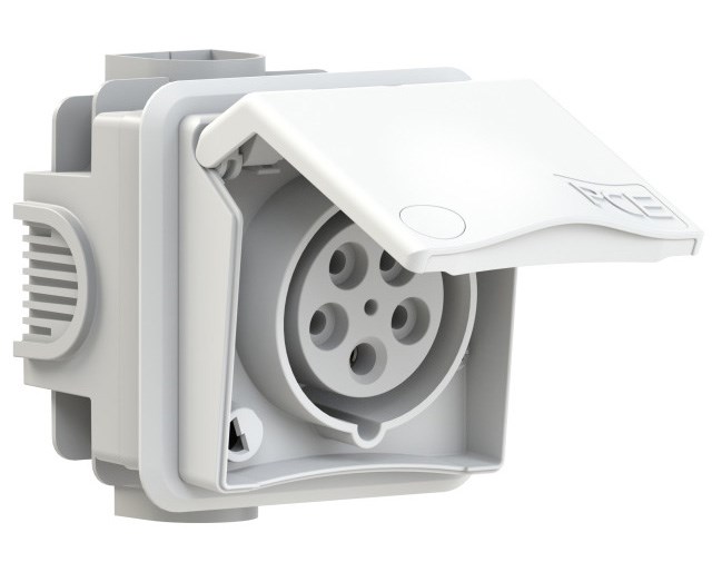 Bild von UP CEE Steckdose IP44 / 16A / 5-polig / 6h / 400V durchschleifbar, Flansch ist um 180 Grad drehbar