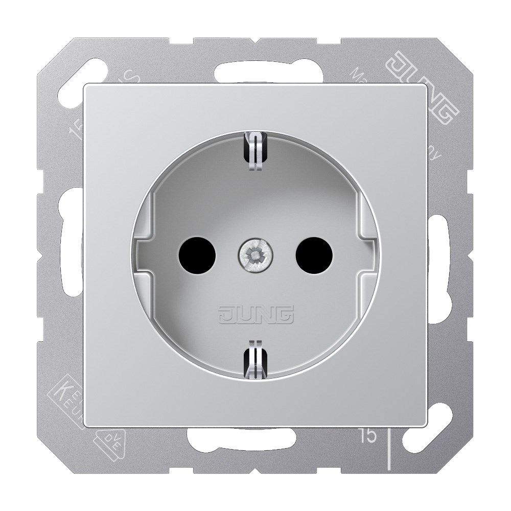 Bild von Jung Schuko-Steckdose Serie A 1fach / Schraubklemmen / Duroplast aluminium lackiert