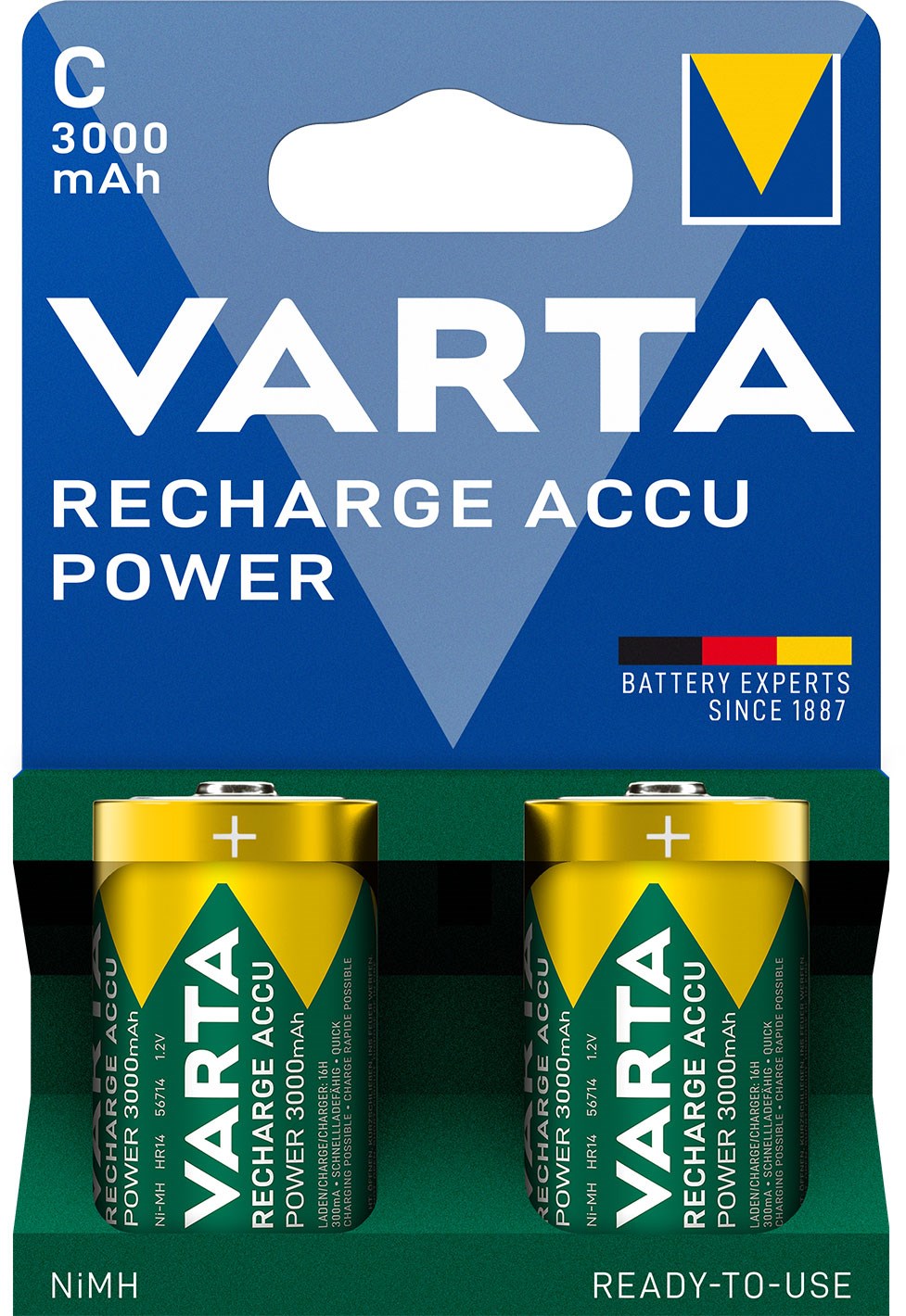 Bild von Varta Recharge Akku Power NiMH C Baby 3.000mAh / 1,2V / V56714 - 2er Blister