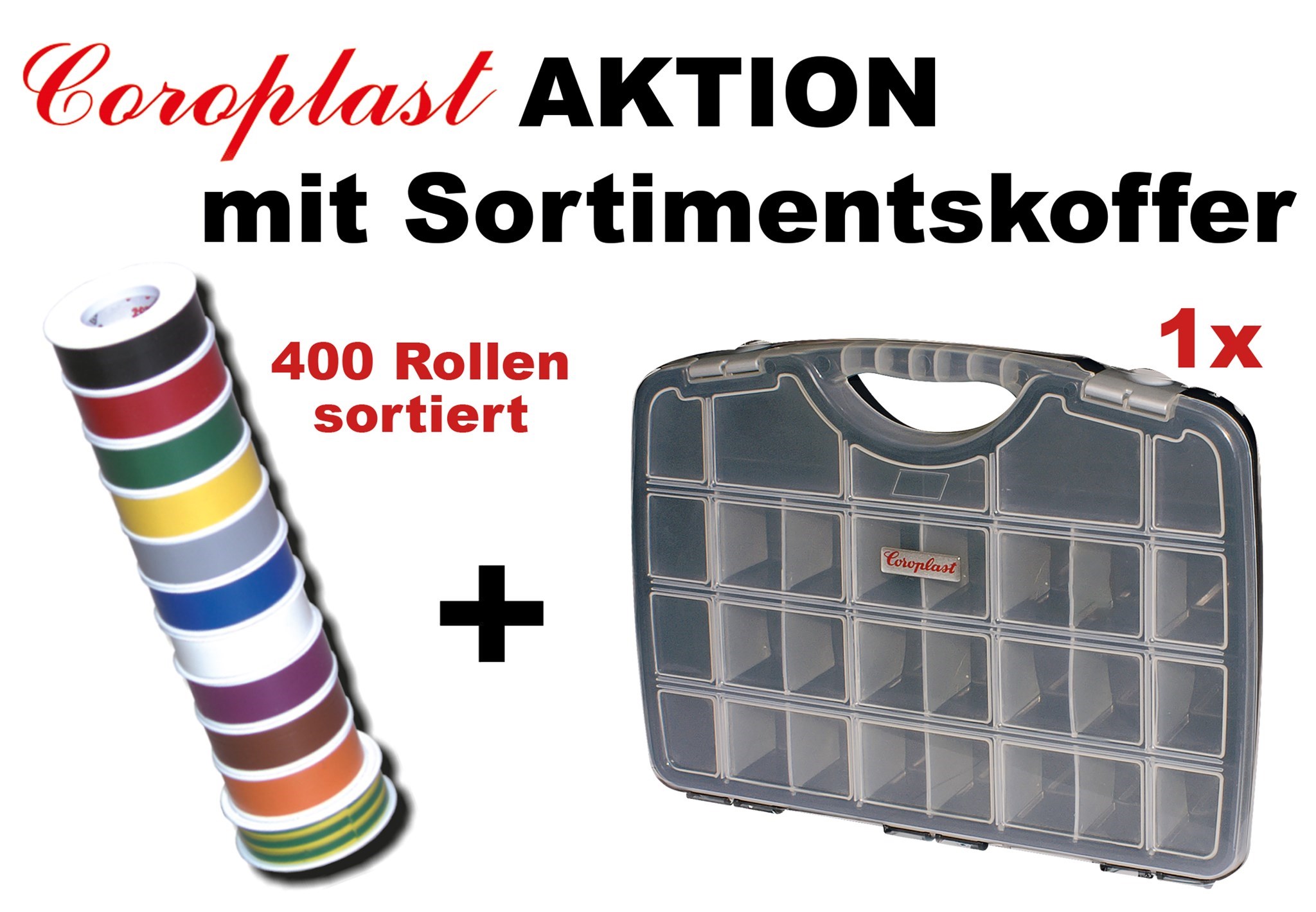 Bild von Coroplast Aktion mit 400 Rollen Coroplast Typ 301 sortiert + 1 x Coroplast Sortimentskoffer GRATIS!