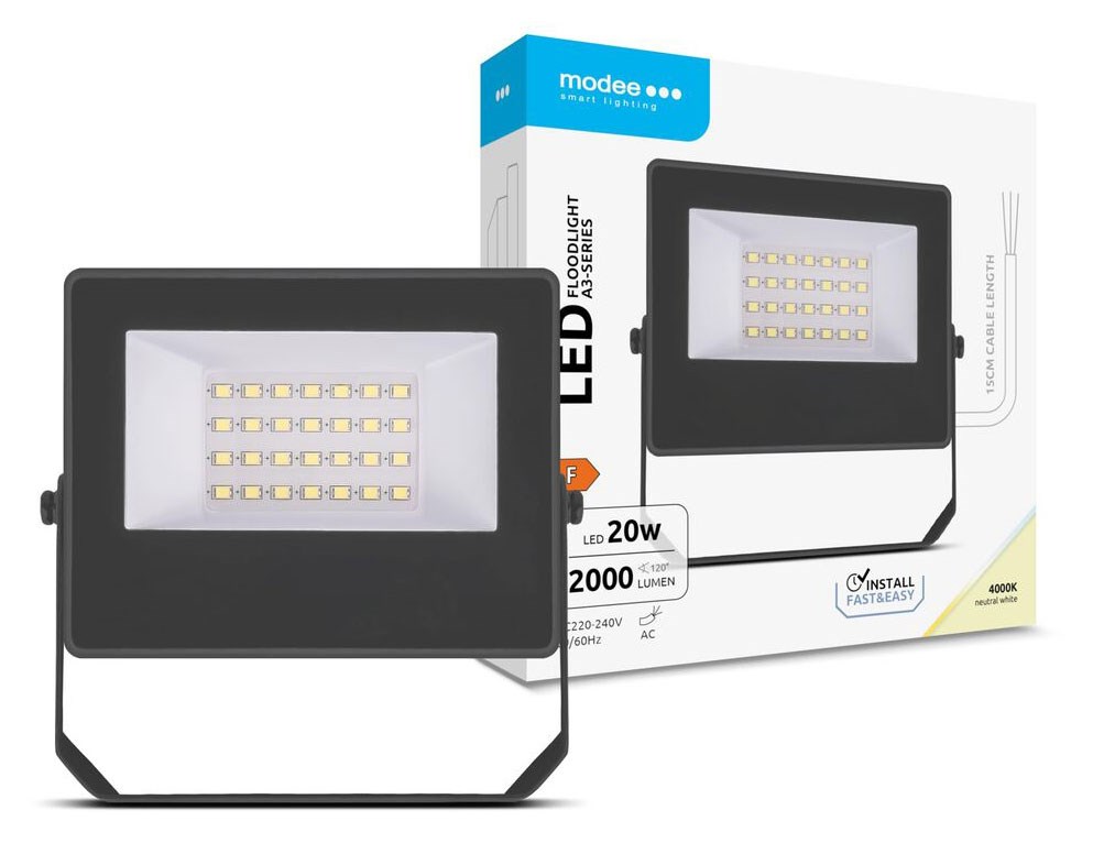 Bild von LED Flutlichtstrahler Slim 20W / 2.000lm / 120° / 4.000K nw / +15cm Kabel / IP65