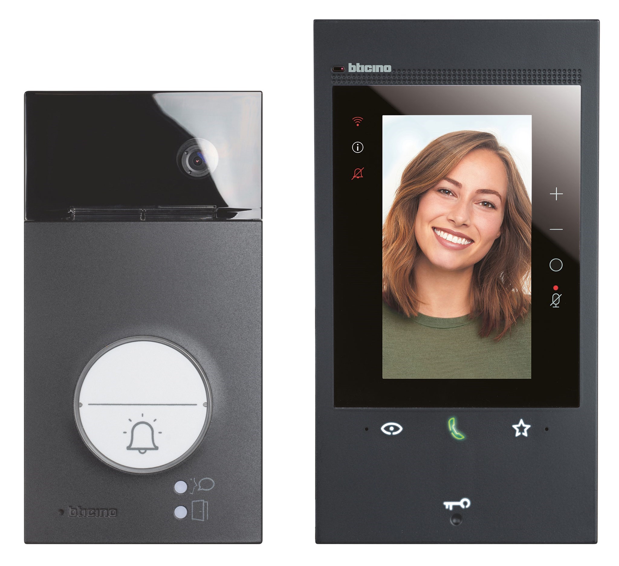 Bild von Bticino Flex'ONE Video-Set mit LINEA3000 Schwarz und hörerloser Video-Innenstelle CLASSE 300EOS with Netatmo Schwarz mit Smartphone-Anbindung