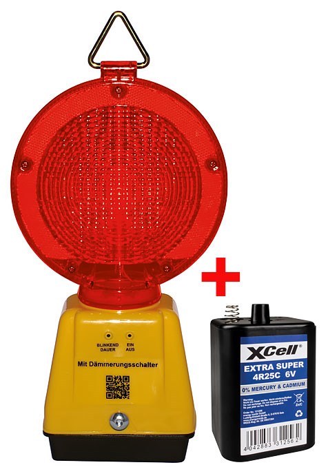 Bild von SET 1x LED-Warnblinklampe 636EU907 rot/transp. + 1x XCell Extra Super 4R25 6V 9,5Ah