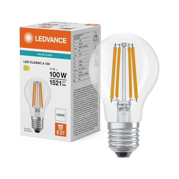 Bild von LED Filament Glühlampe Classic A100 / 1.521lm / 11W / E27 / 220-240V / 320° / 4.000K / 840 kw klar