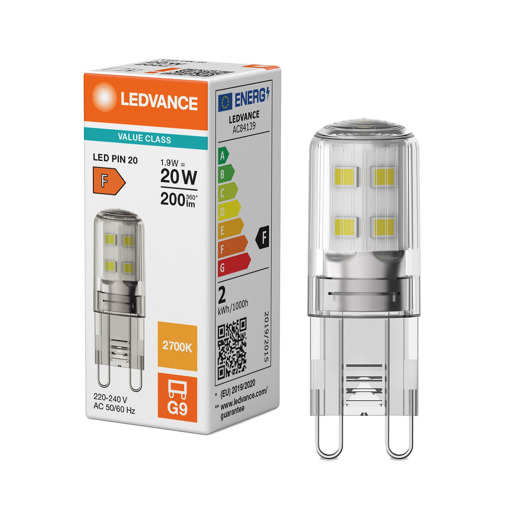 Bild von LED-Stiftsockellampe / 200 lm / 1,9W / G9 / 220-240V / 300° / 2.700K / 827 ww