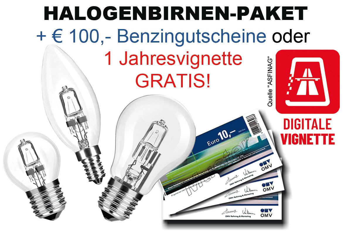 Bild von Aktionspaket: Halogenbirnen + € 100,- Benzingutscheine oder 1 digitale Jahresvignette GRATIS