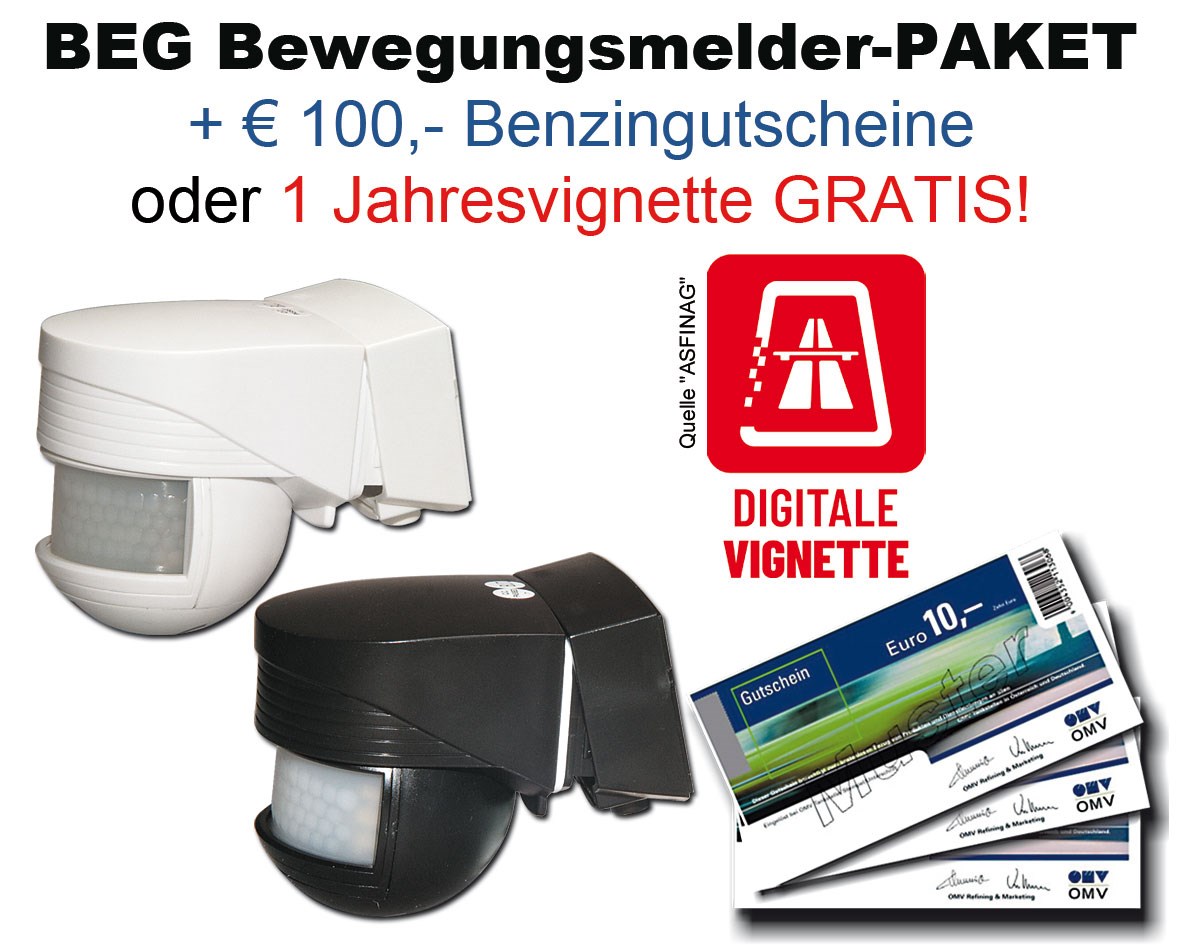 Bild von Aktionspaket: BEG Bewegungsmelder + € 100,- Benzingutscheine oder 1 digitale Jahresvignette GRATIS