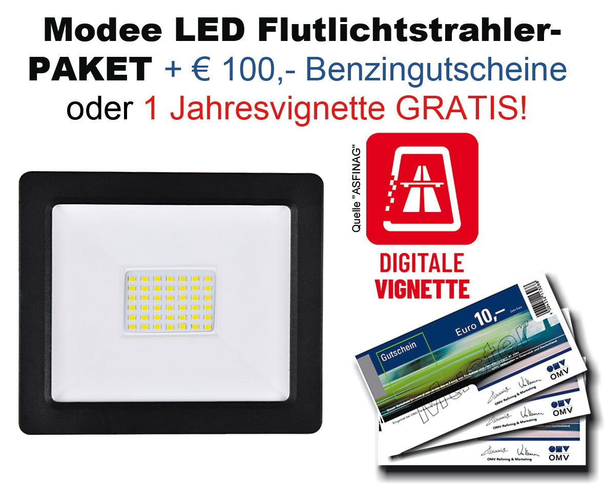 Bild von Aktionspaket: Modee LED Flutlichtstrahler + € 100,- Benzingutscheine oder 1 digitale Jahresvignette GRATIS