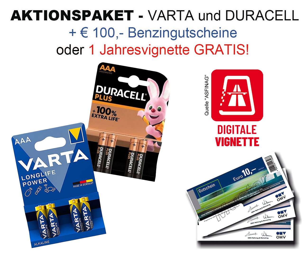 Bild von Aktionspaket: VARTA und DURACELL + € 100,- Benzingutscheine oder 1 digitale Jahresvignette GRATIS