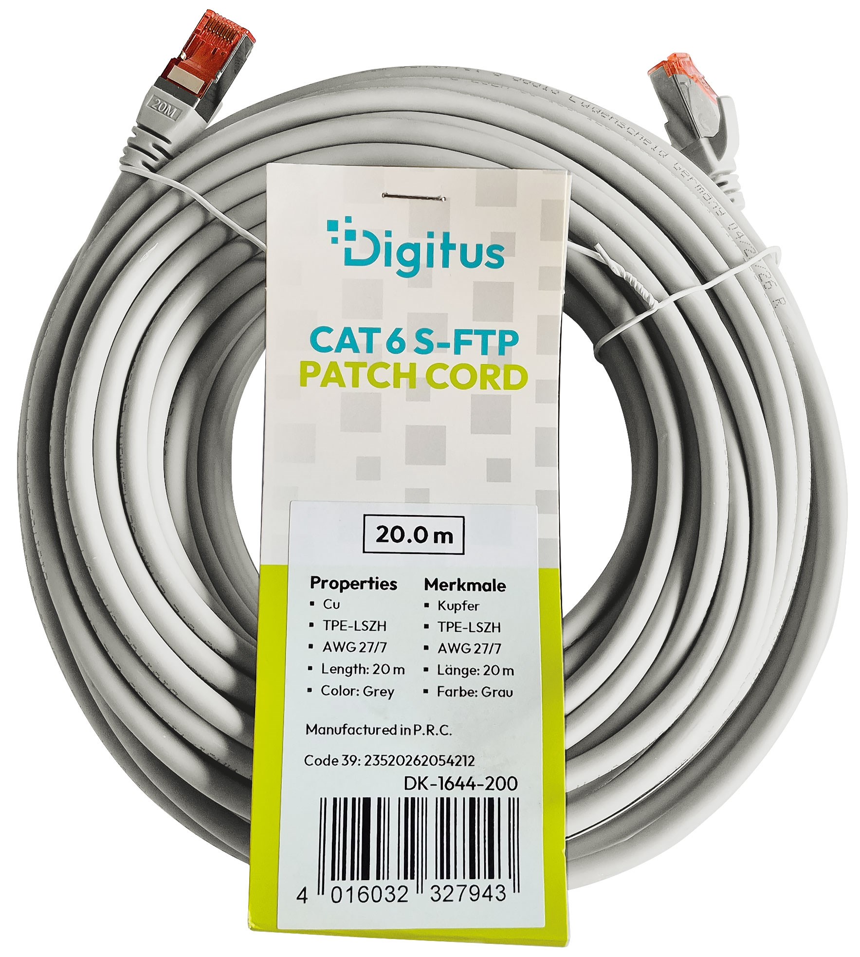 Bild von DIGITUS CAT6 S/FTP Patchkabel 20m / grau