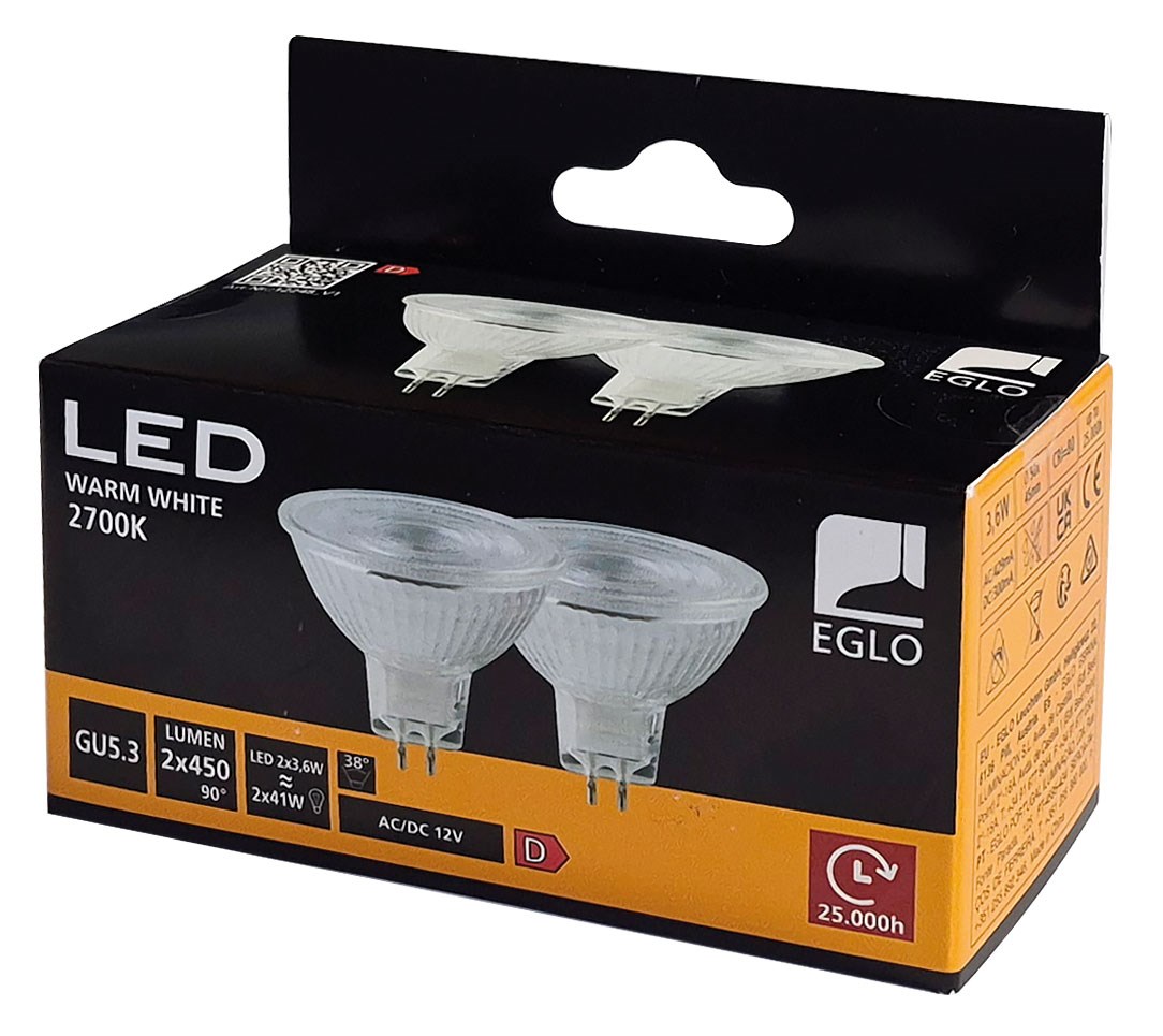 Bild von 2er SET LED-Reflektorlampen MR16 / 450 lm / 3,6W / GU5,3 / 12V / 2.700 K / Warmweiß