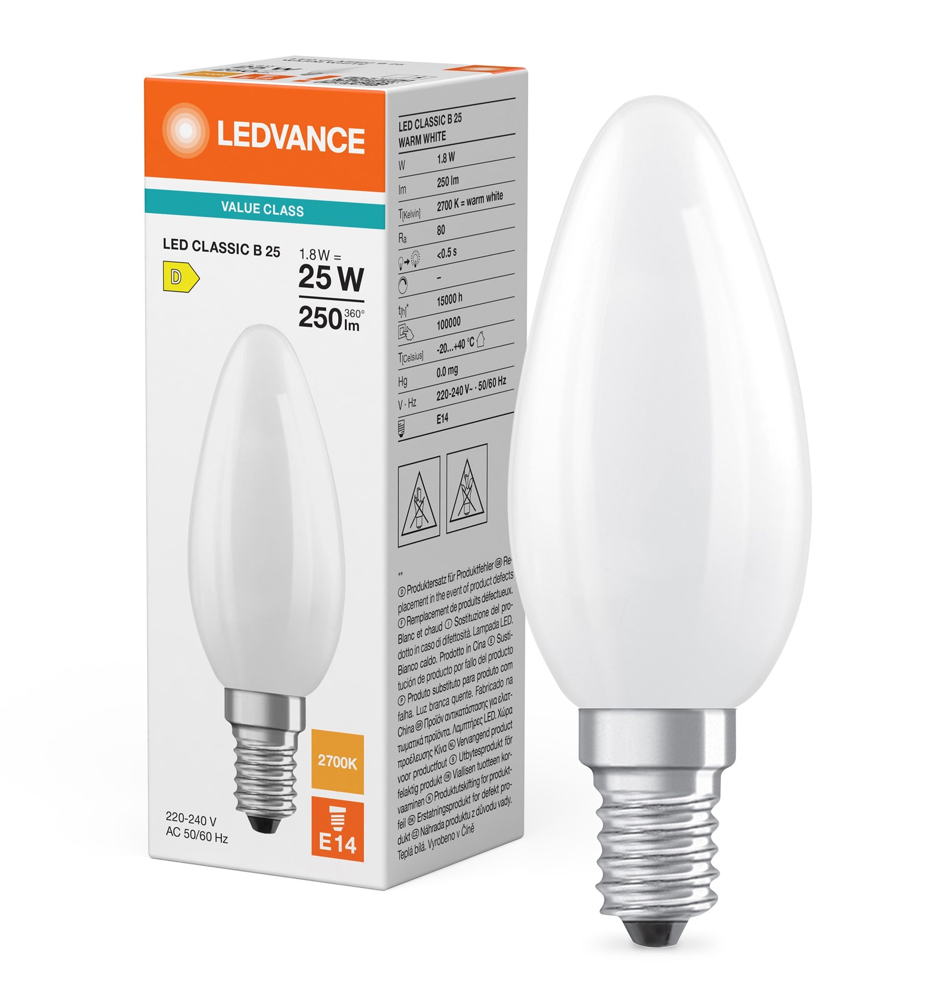 Bild von LED Filament Kerzenlampe Classic B25 / 250lm / 1,8W / E14 / 220-240V / 2.700K / 827 ww matt